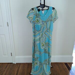 Chico’s Maxi Dress Womens 2 US 12 Beachy Turquoise Green Cold Shoulder Wedding
